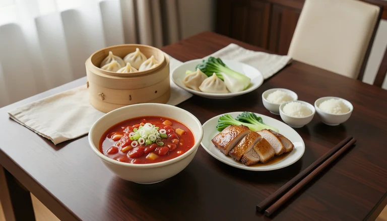 AI illustration of a shared table of Chinese dishes
